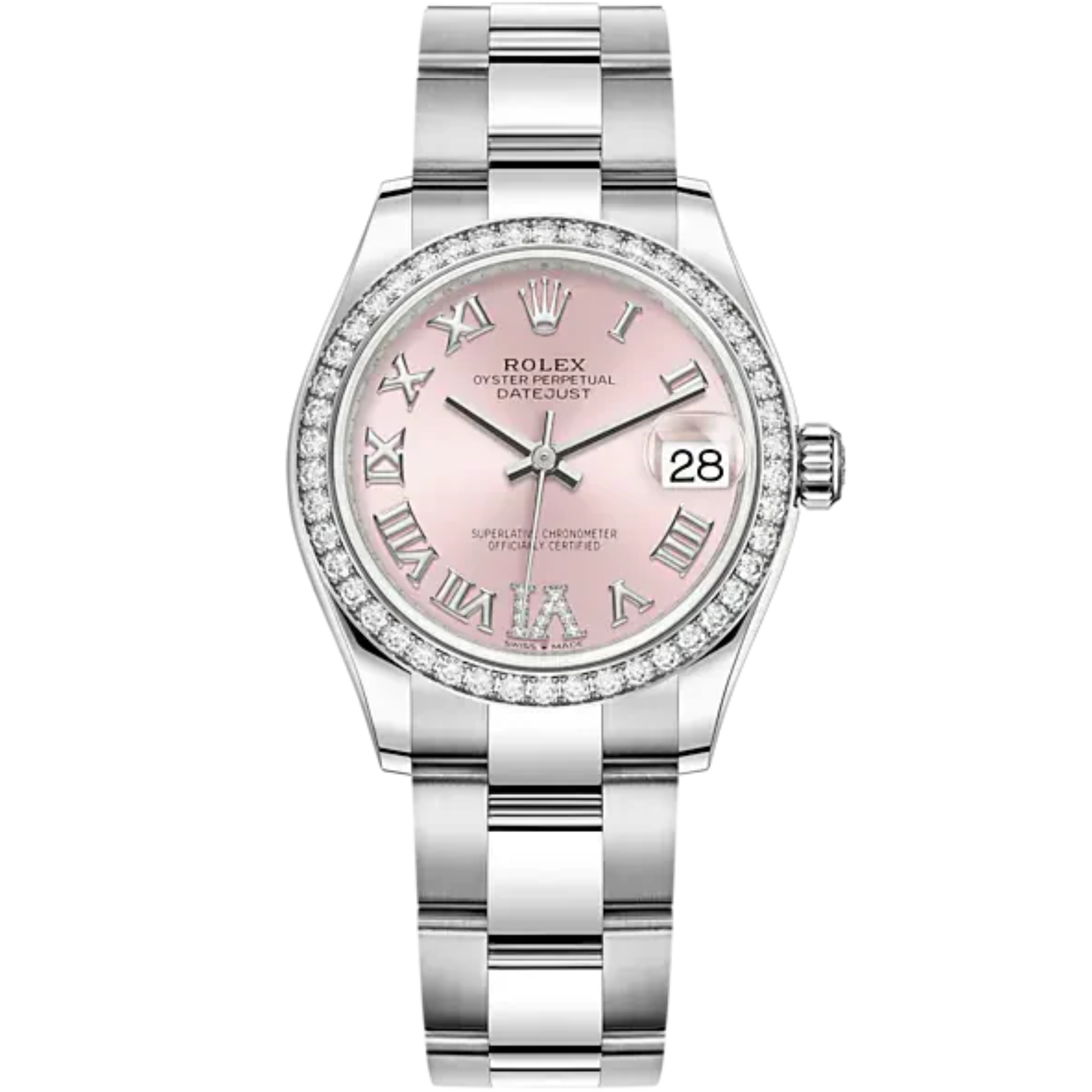 Datejust 31 31mm Oyster Bracelet Oystersteel and White Gold with Pink Diamond Dial Diamond-Set Bezel - Rolex