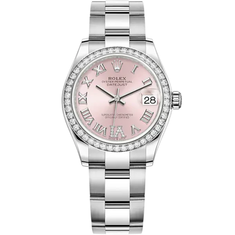 Datejust 31 31mm Oyster Bracelet Oystersteel and White Gold with Pink Diamond Dial Diamond-Set Bezel - Rolex
