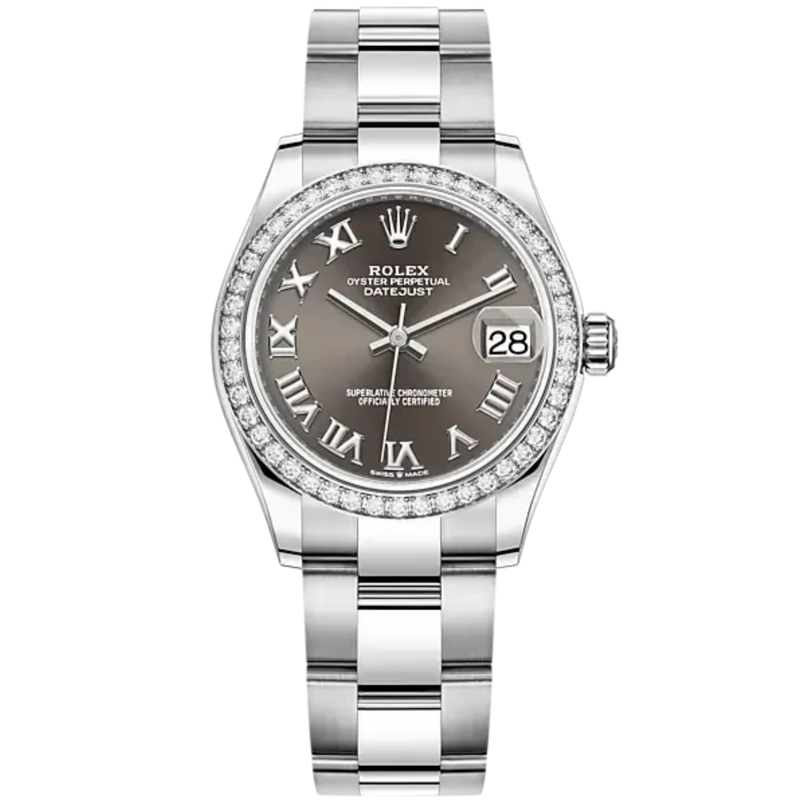 Datejust 31 31mm Oyster Bracelet Oystersteel and White Gold with Dark Grey Dial Daimond-Set Bezel - Rolex