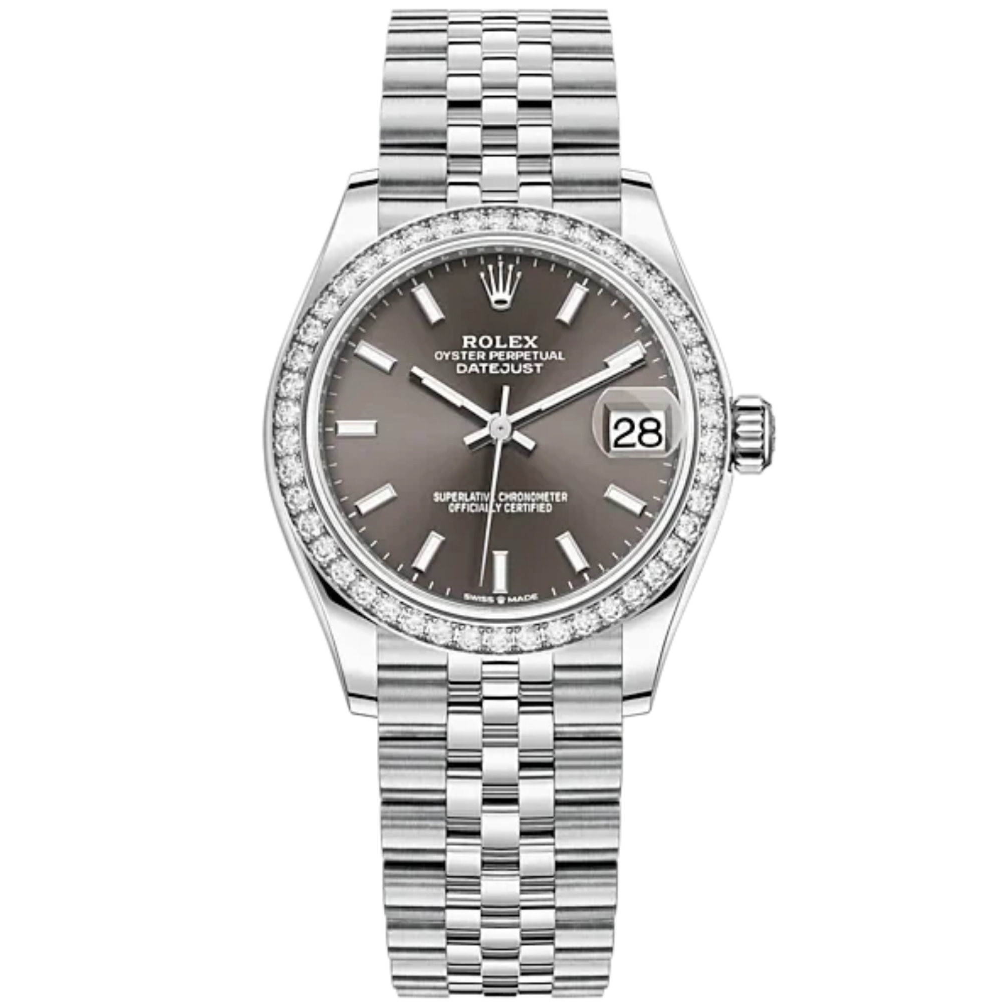 Datejust 31 31mm Jubilee Bracelet Oystersteel and White Gold with Dark Grey Dial Diamond-Set Bezel - Rolex