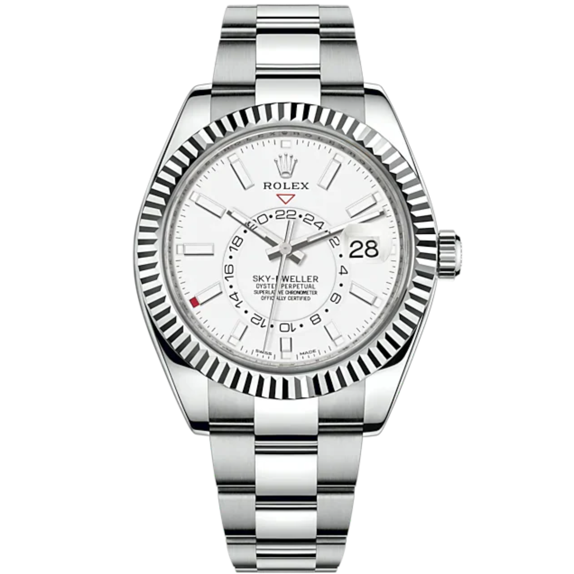 Sky-Dweller 42mm Oyster Bracelet Oystersteel and White Gold with Intense White Dial Fluted Bezel - Rolex