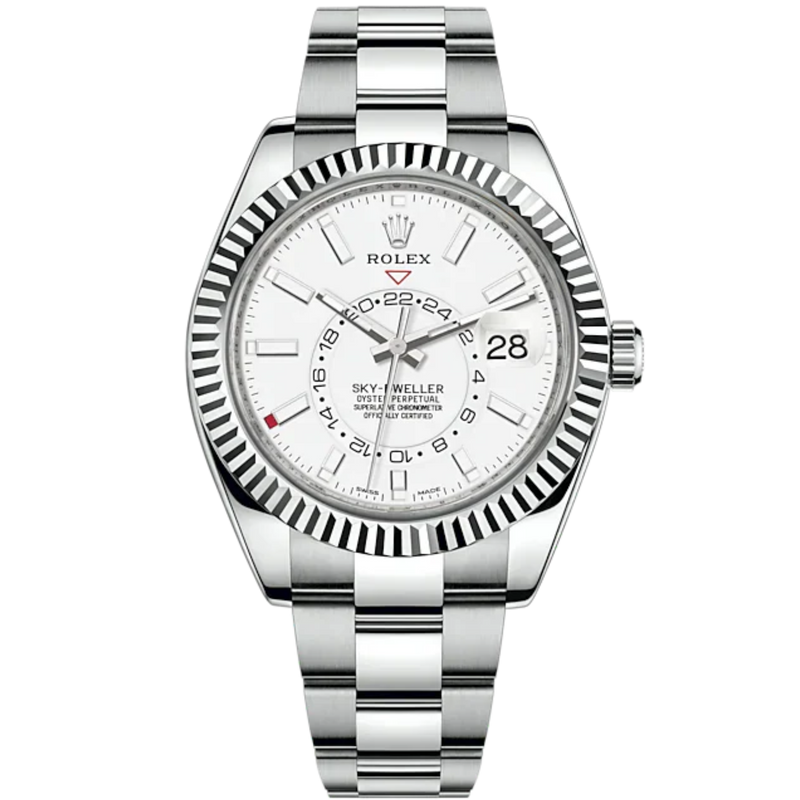 Sky-Dweller 42mm Oyster Bracelet Oystersteel and White Gold with Intense White Dial Fluted Bezel - Rolex