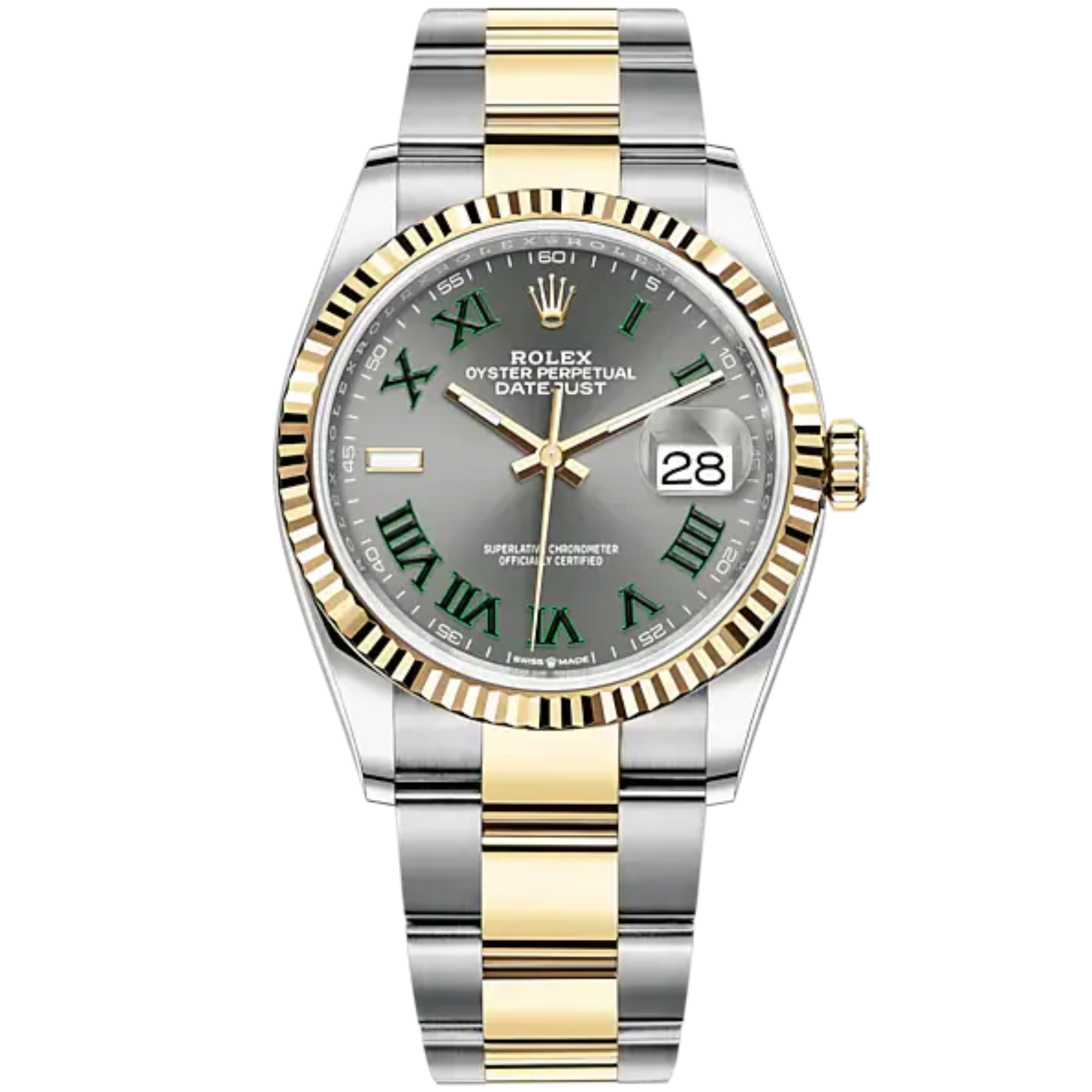 Datejust 36 36mm Oyster Bracelet Oystersteel and Yellow Gold with Slate Dial Fluted Bezel - Rolex
