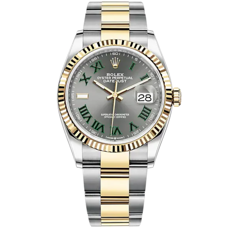 Datejust 36 36mm Oyster Bracelet Oystersteel and Yellow Gold with Slate Dial Fluted Bezel - Rolex