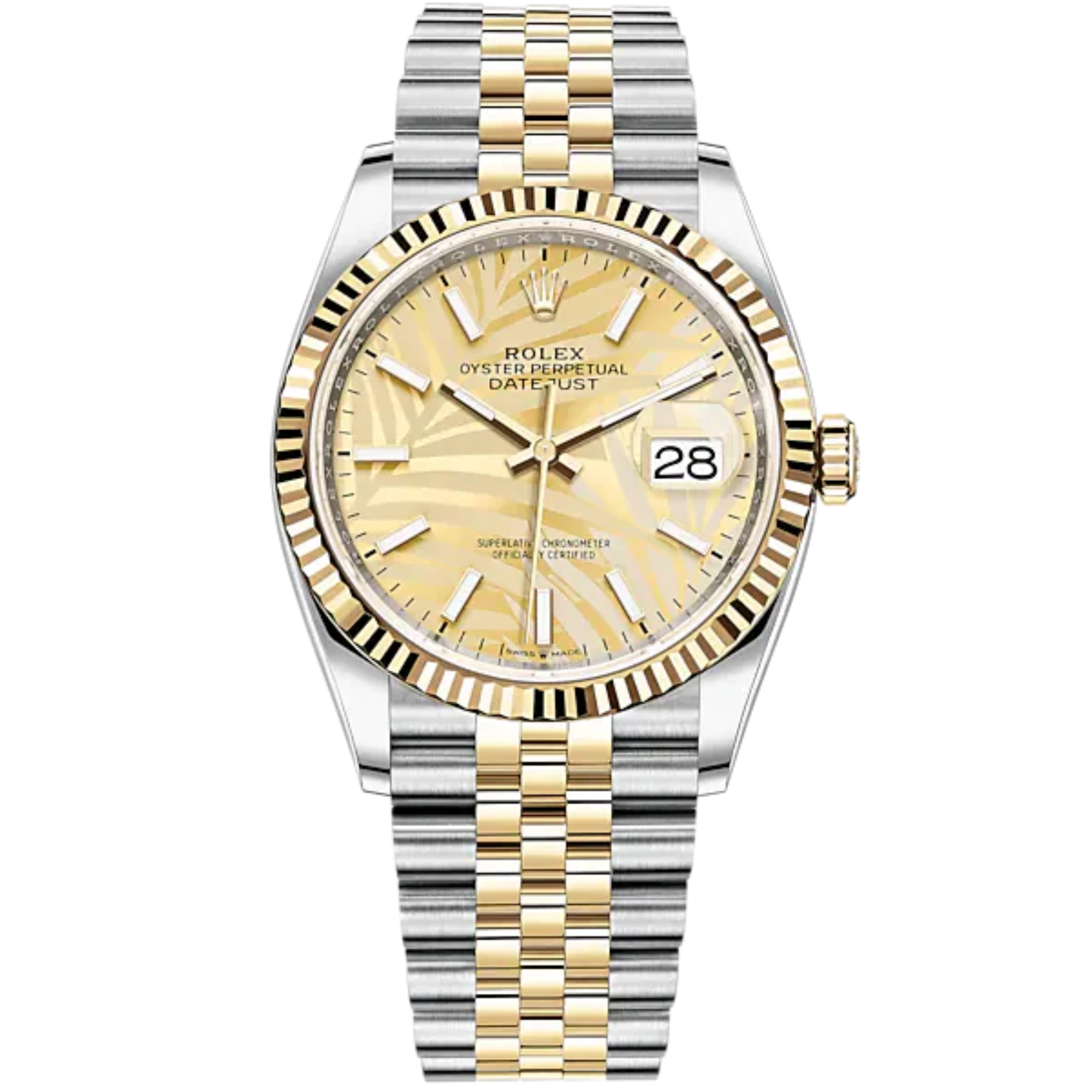 Datejust 36 36mm Oystersteel Jubilee Bracelet and Yellow Gold with Golden Dial Fluted-Motif Dial Fluted Bezel - Rolex