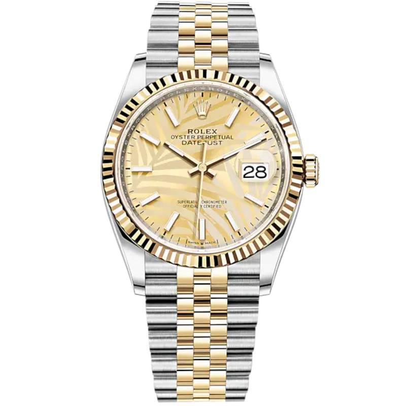 Datejust 36 36mm Oystersteel Jubilee Bracelet and Yellow Gold with Golden Dial Fluted-Motif Dial Fluted Bezel - Rolex