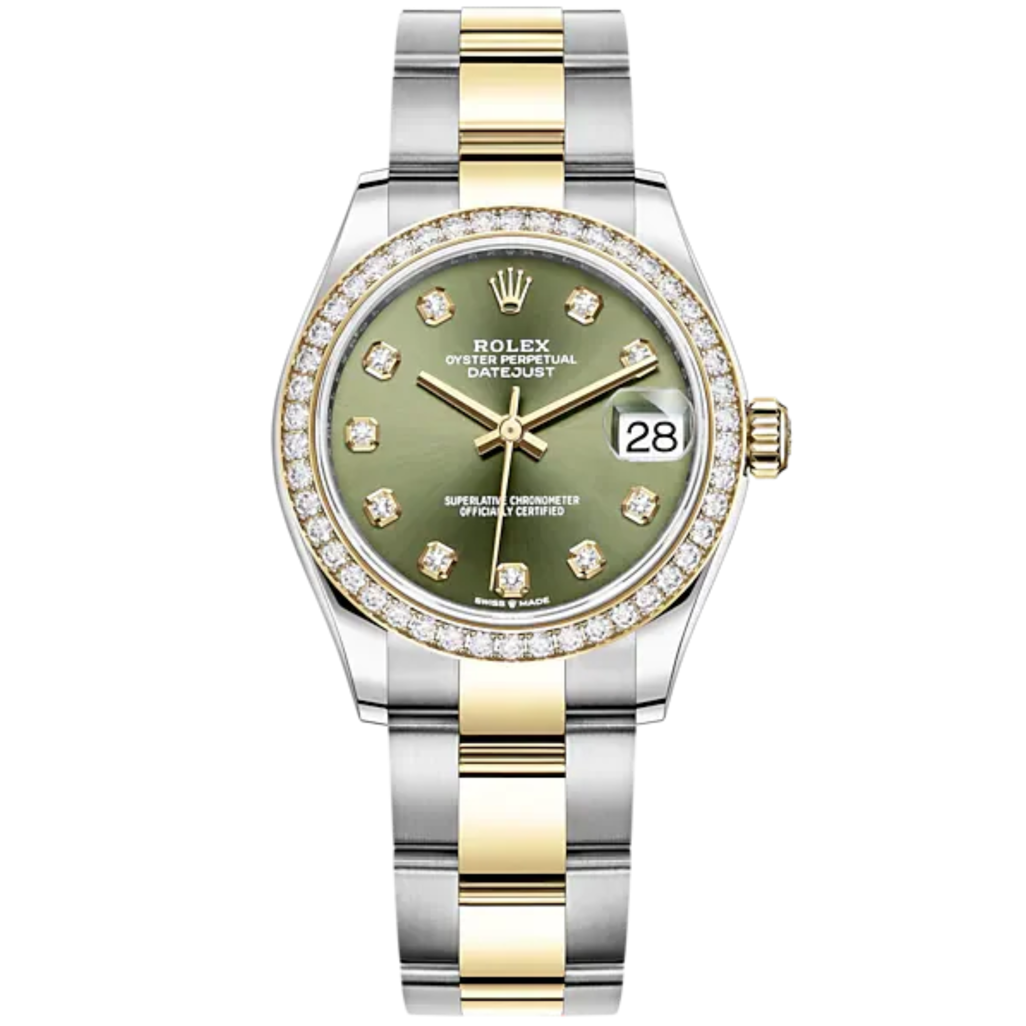 Datejust 31 31mm Oyster Bracelet Oystersteel and Yellow Gold with Olive-Green Diamond-Set Dial Diamond-Set Bezel - Rolex