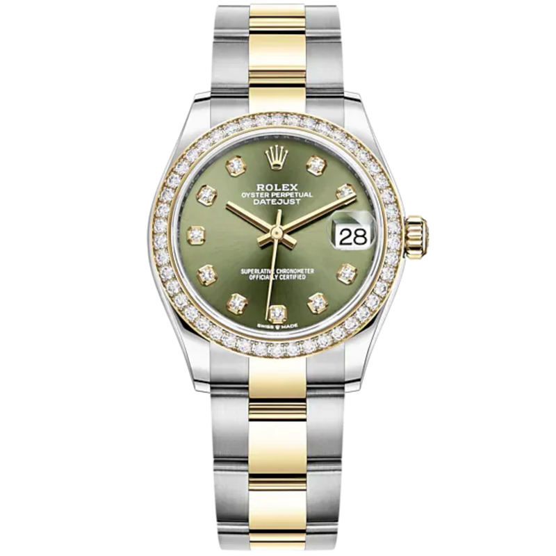 Datejust 31 31mm Oyster Bracelet Oystersteel and Yellow Gold with Olive-Green Diamond-Set Dial Diamond-Set Bezel - Rolex