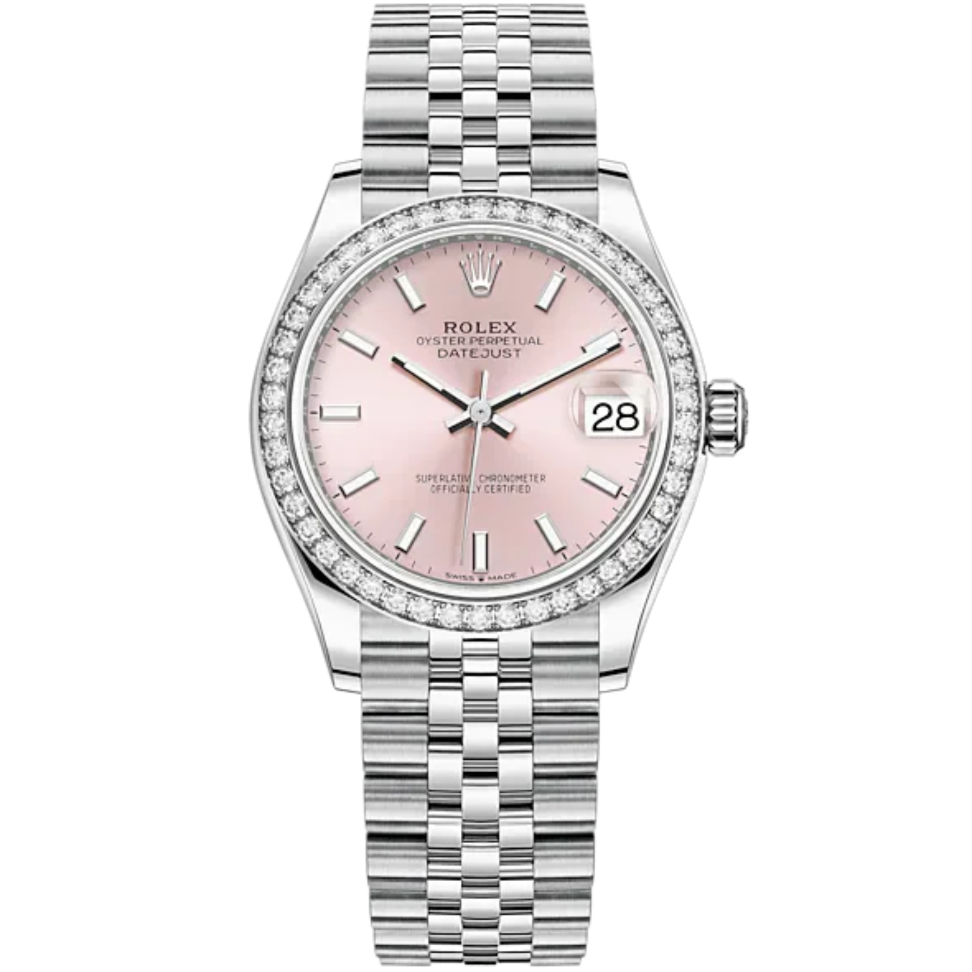 Datejust 31 31mm Jubilee Bracelet Oystersteel and White Gold with Pink Dial Diamond-Set Bezel - Rolex
