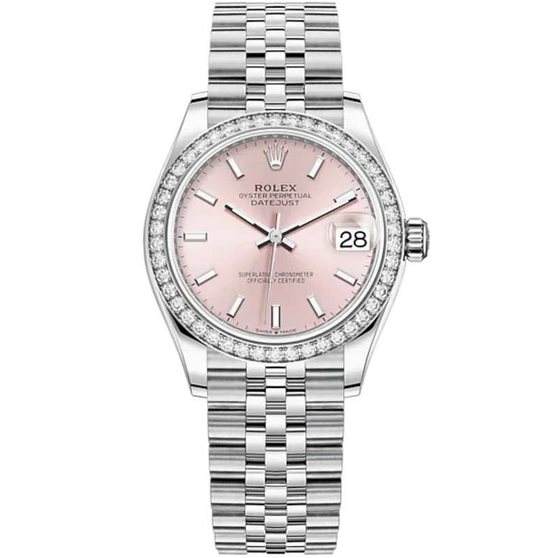 Datejust 31 31mm Jubilee Bracelet Oystersteel and White Gold with Pink Dial Diamond-Set Bezel - Rolex