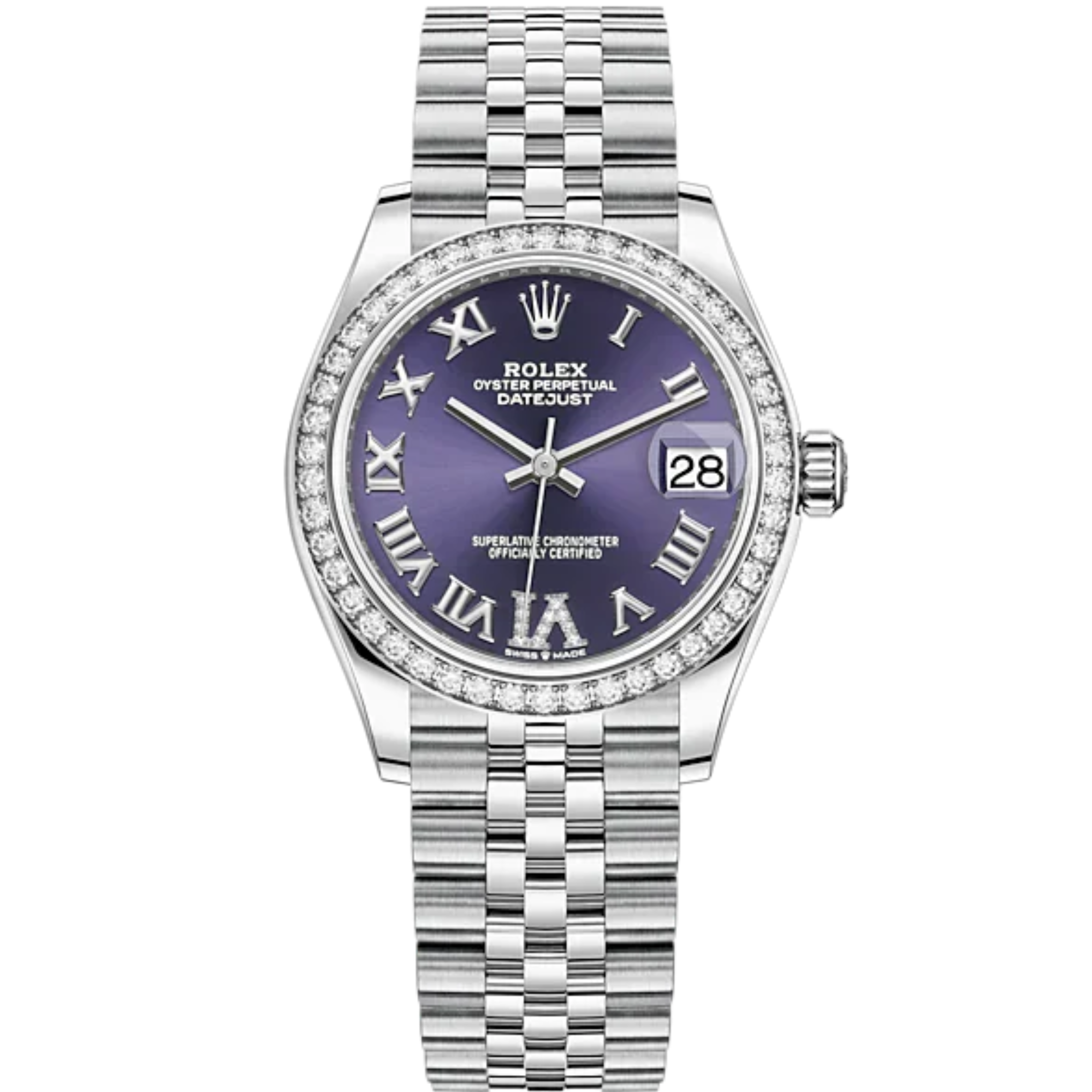 Datejust 31 31mm Jubilee Bracelet Oystersteel and White Gold with Aubergine Diamond Dial Diamond-Set Bezel - Rolex