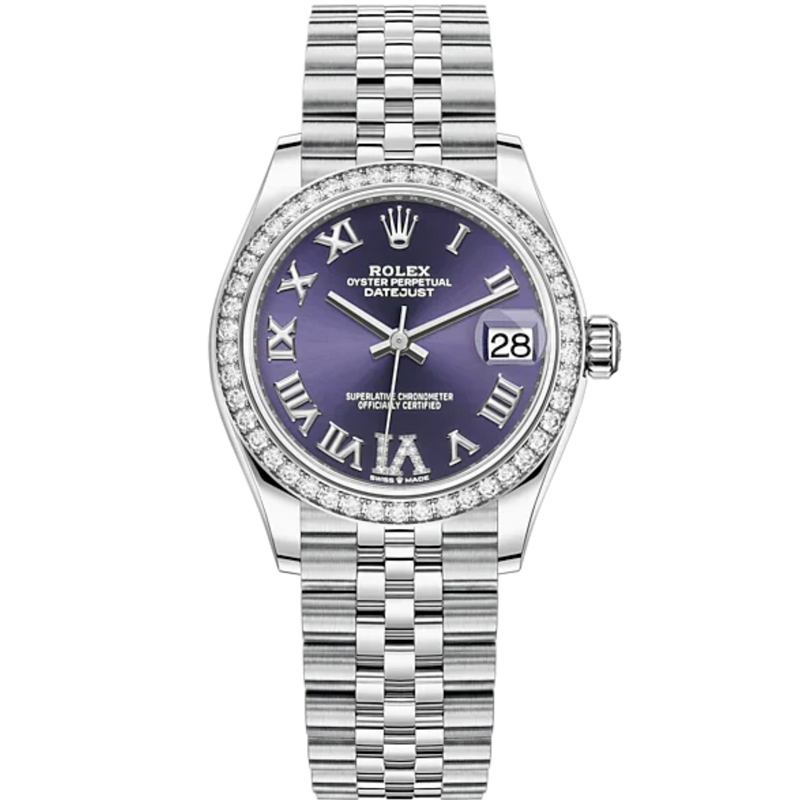 Datejust 31 31mm Jubilee Bracelet Oystersteel and White Gold with Aubergine Diamond Dial Diamond-Set Bezel - Rolex