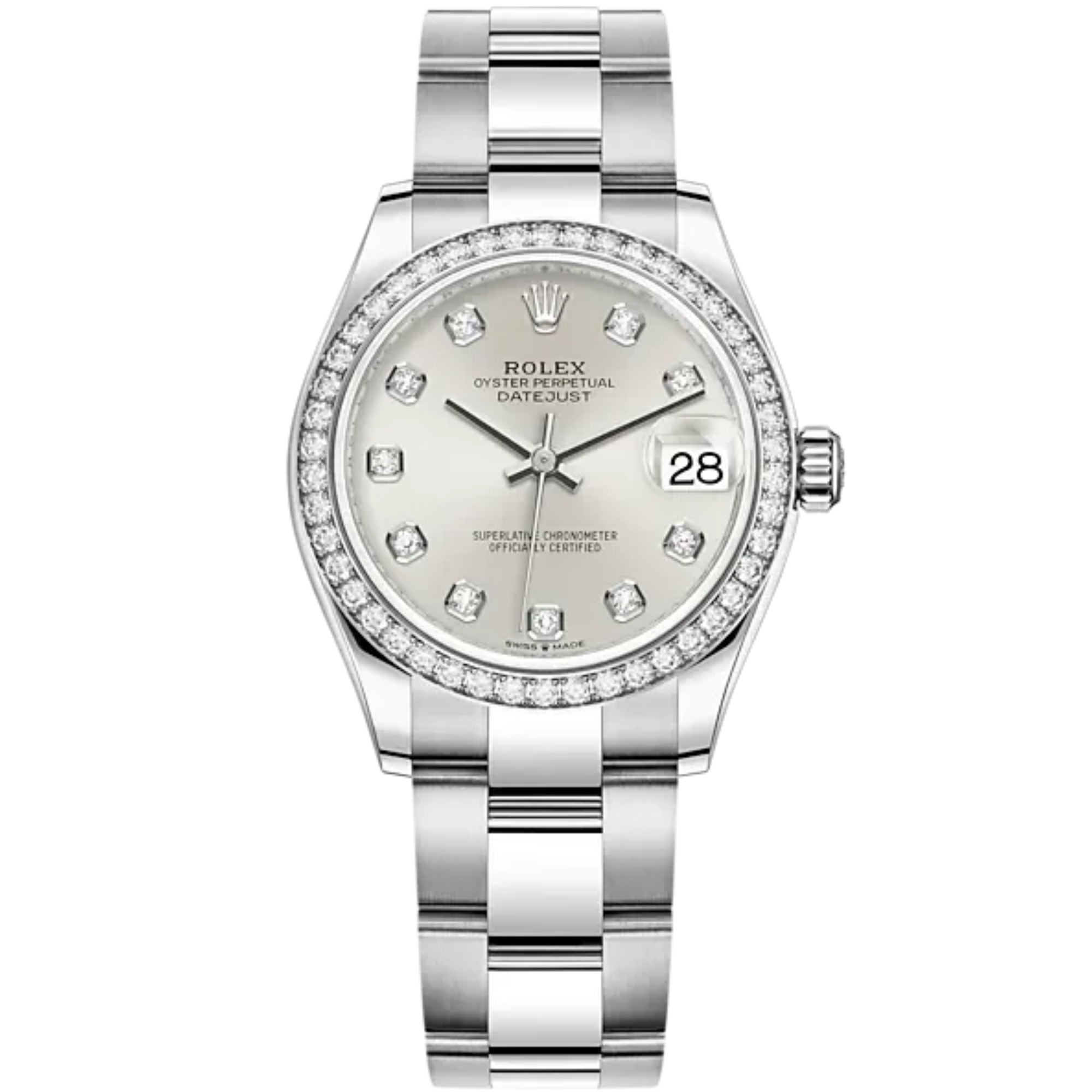 Datejust 31 31mm Oyster Bracelet Oystersteel and White Gold with Silver Diamond-Set Dial Diamond-Set Bezel - Rolex