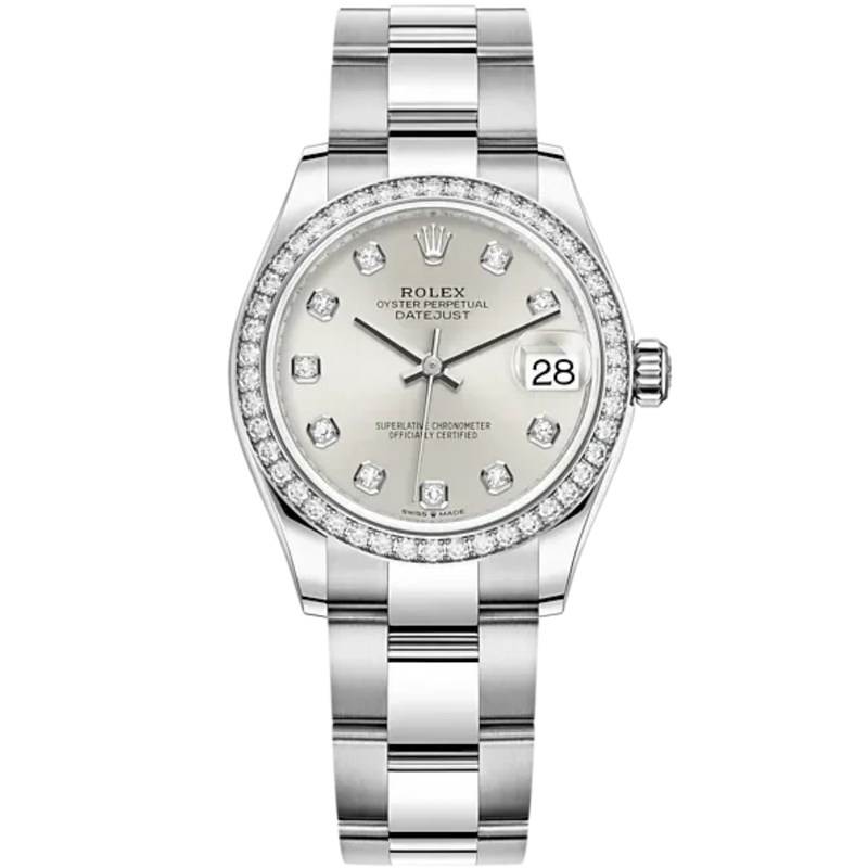 Datejust 31 31mm Oyster Bracelet Oystersteel and White Gold with Silver Diamond-Set Dial Diamond-Set Bezel - Rolex