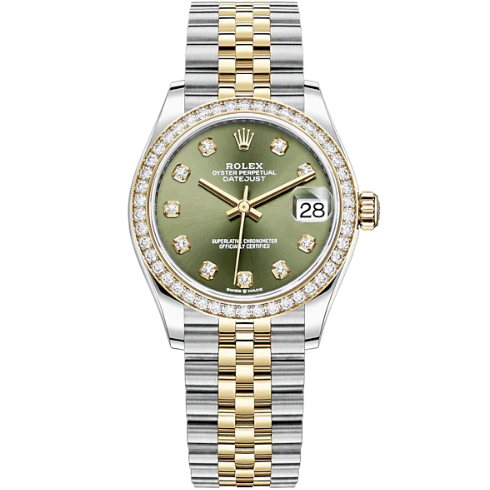 Datejust 31 31mm Jubilee Bracelet Oystersteel and Yellow Gold with Olive-Green Diamond-Set Dial Diamond-Set Bezel - Rolex