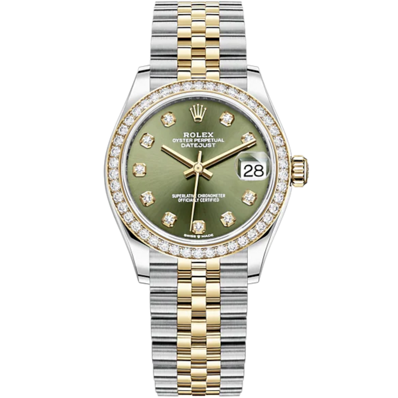 Datejust 31 31mm Jubilee Bracelet Oystersteel and Yellow Gold with Olive-Green Diamond-Set Dial Diamond-Set Bezel - Rolex