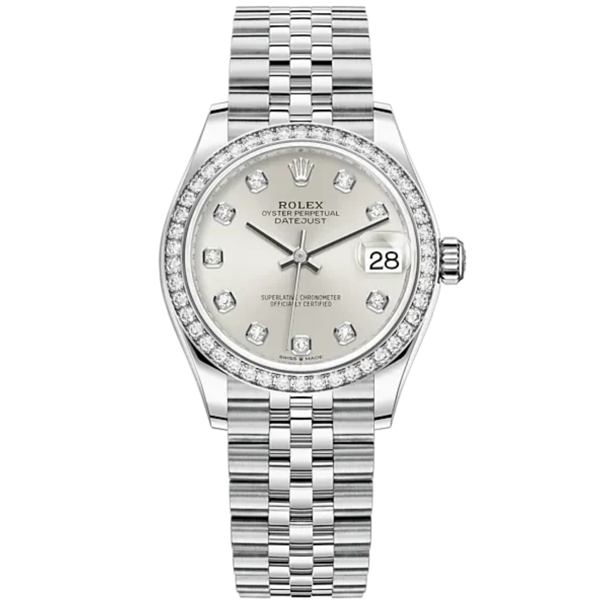 Datejust 31 31mm Jubilee Bracelet Oystersteel and White Gold with Silver Diamond-Set Dial Diamond-Set Bezel - Rolex