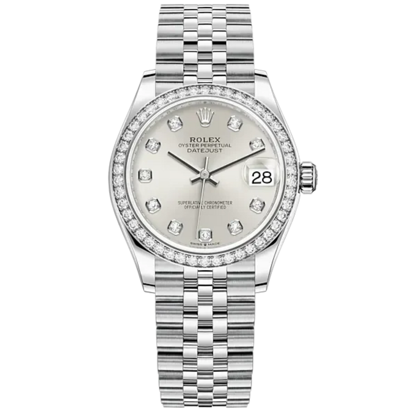 Datejust 31 31mm Jubilee Bracelet Oystersteel and White Gold with Silver Diamond-Set Dial Diamond-Set Bezel - Rolex