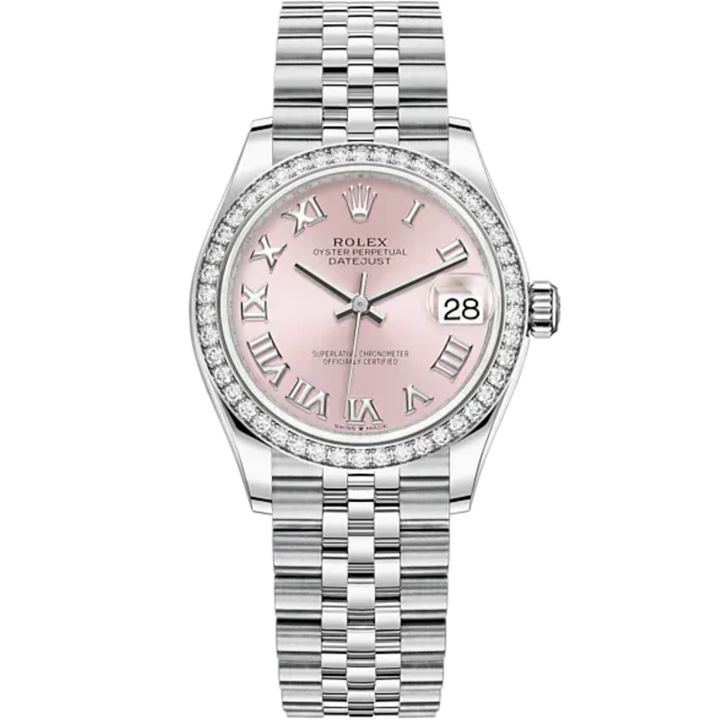 Datejust 31 31mm Jubilee Bracelet Oystersteel and White Gold with Pink Roman Dial Diamond-Set Bezel - Rolex