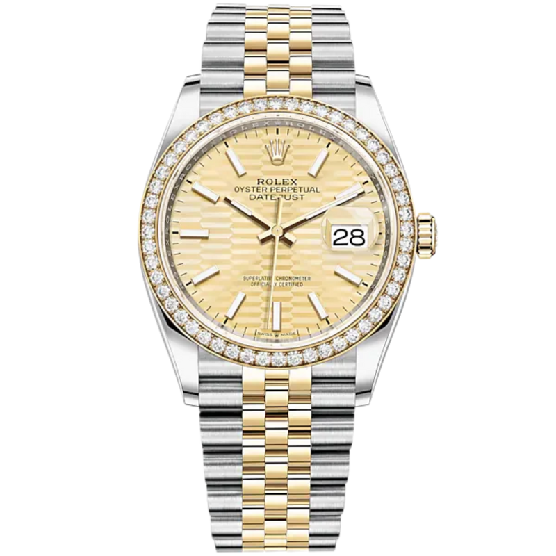 Datejust 36 36mm Oystersteel Jubilee Bracelet and Yellow Gold with Golden Fluted-Motif Dial Diamond-Set Bezel - Rolex