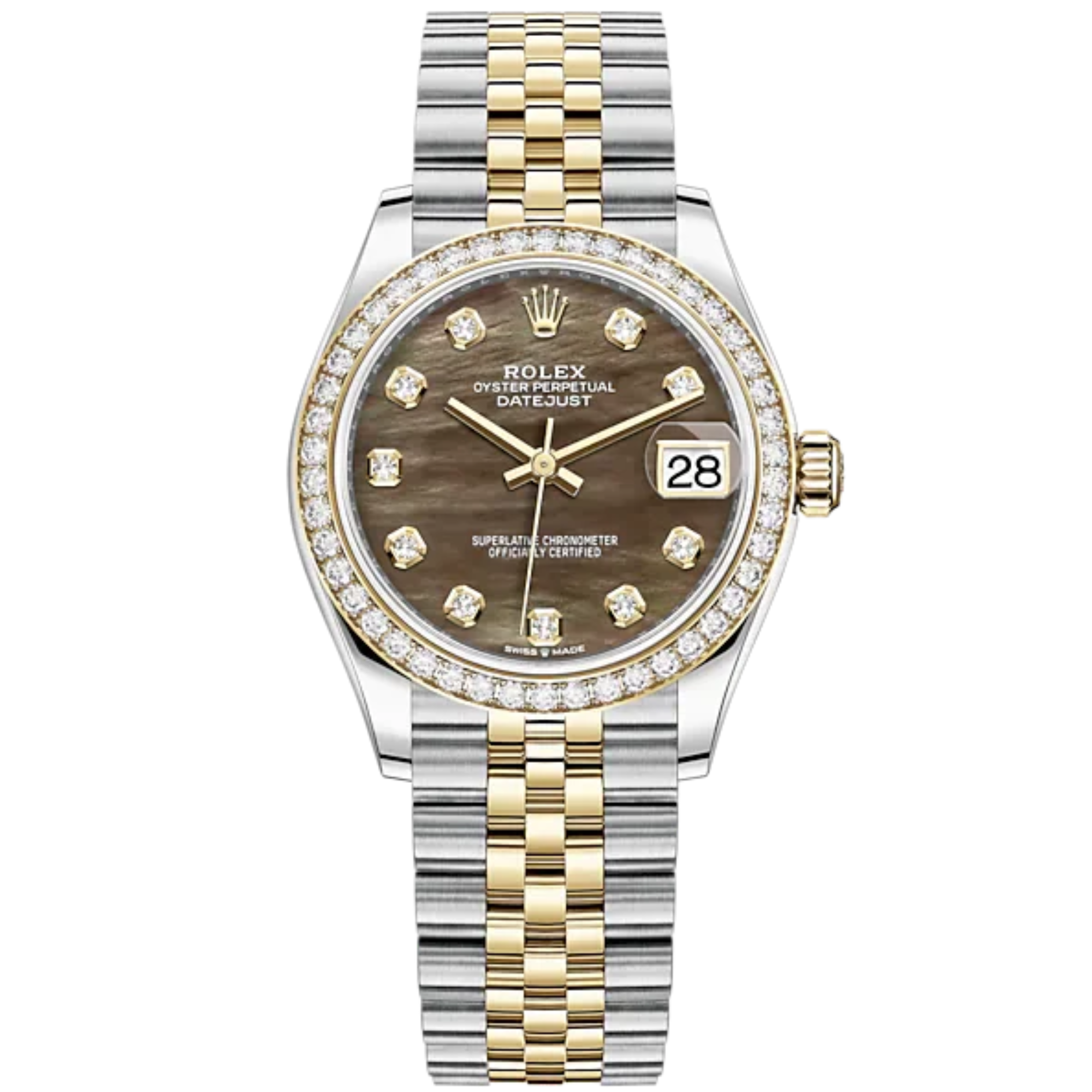Datejust 31 31mm Jubilee Bracelet Oystersteel and Yellow Gold with Black Mother-Of-Pearl Diamond-Set Dial Diamond-Set Bezel - Rolex