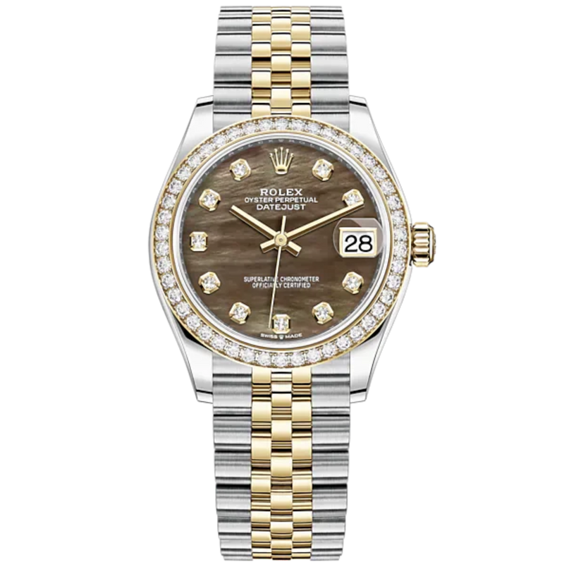 Datejust 31 31mm Jubilee Bracelet Oystersteel and Yellow Gold with Black Mother-Of-Pearl Diamond-Set Dial Diamond-Set Bezel - Rolex