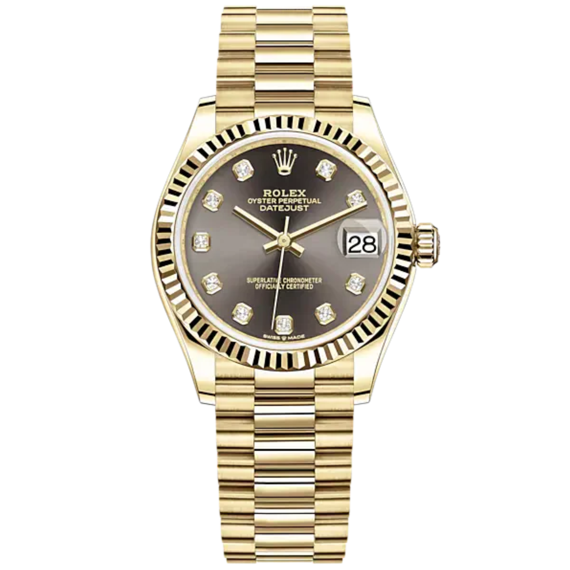 Datejust 31 31mm President Bracelet and 18 CT Yellow Gold with Dark Grey Diamond-Set Dial Fluted Bezel - Rolex