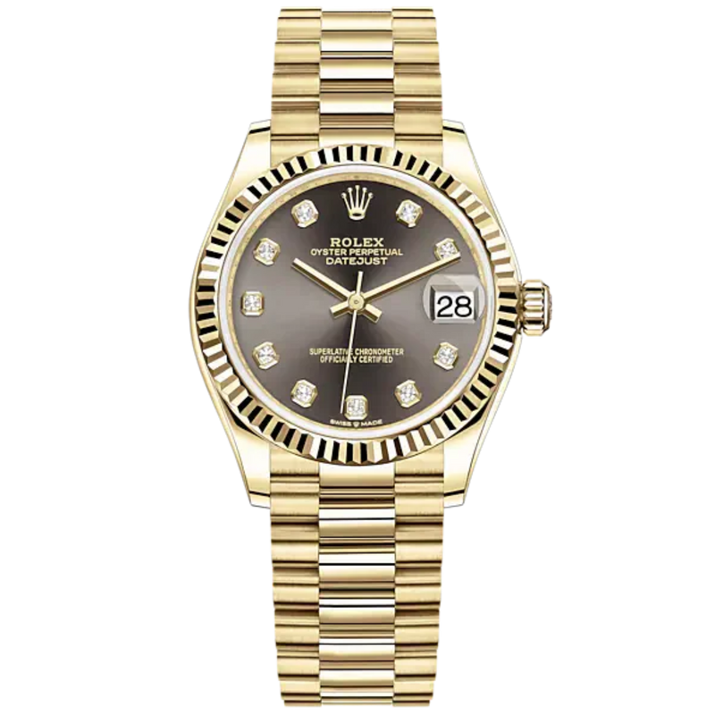 Datejust 31 31mm President Bracelet and 18 CT Yellow Gold with Dark Grey Diamond-Set Dial Fluted Bezel - Rolex