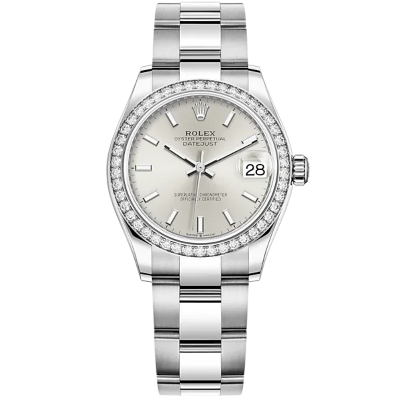 Datejust 31 31mm Oyster Bracelet Oystersteel and White Gold with Silver Dial Diamond-Set Bezel - Rolex