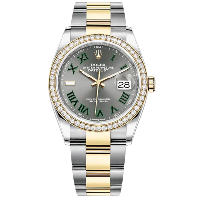 Datejust 36 36mm Oyster Bracelet Oystersteel and Yellow Gold with Slate Dial Diamond-Set Bezel - Rolex