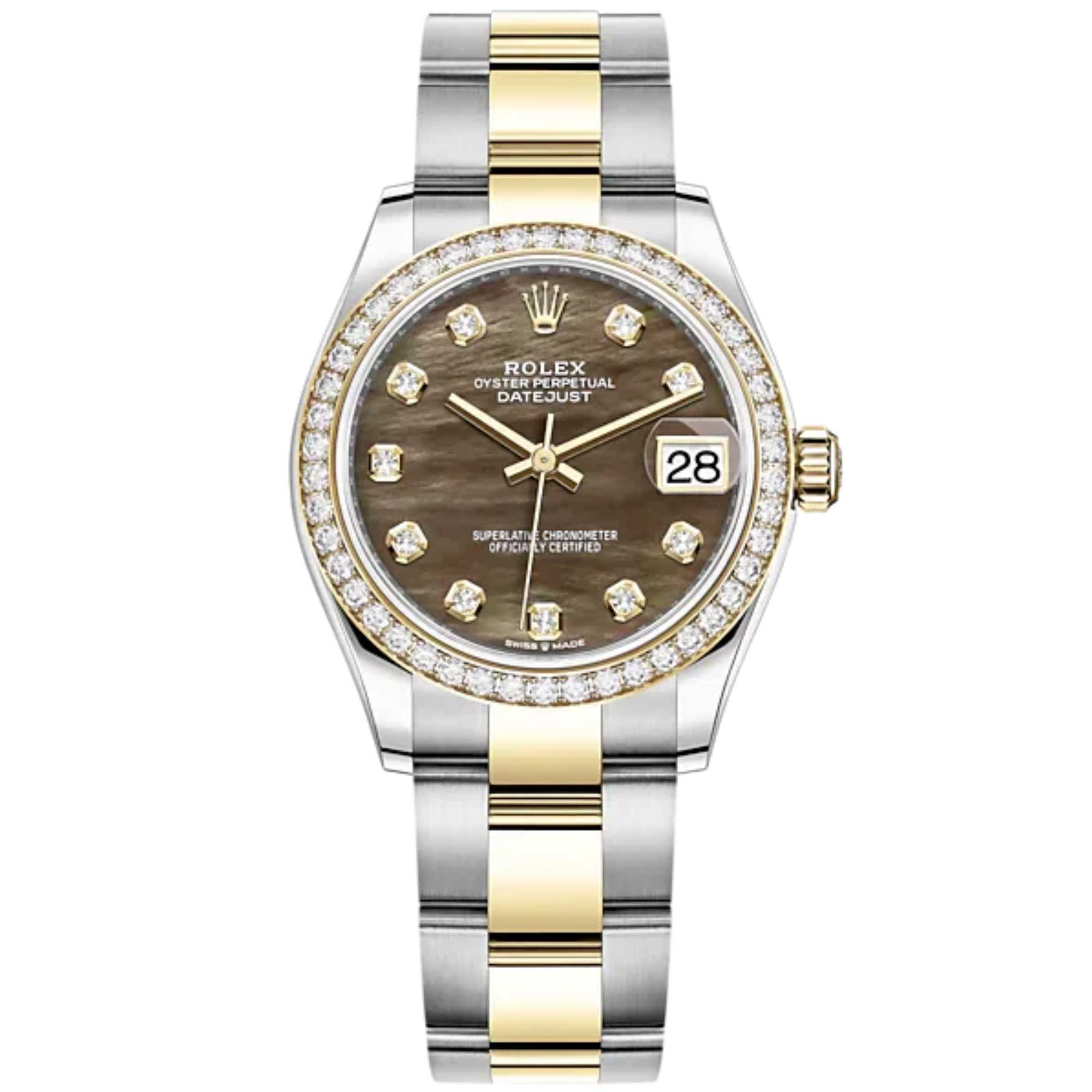 Datejust 31 31mm Oyster Bracelet Oystersteel and Yellow Gold with Black Mother-Of-Pearl Diamond-Set Dial Diamond-Set Bezel - Rolex