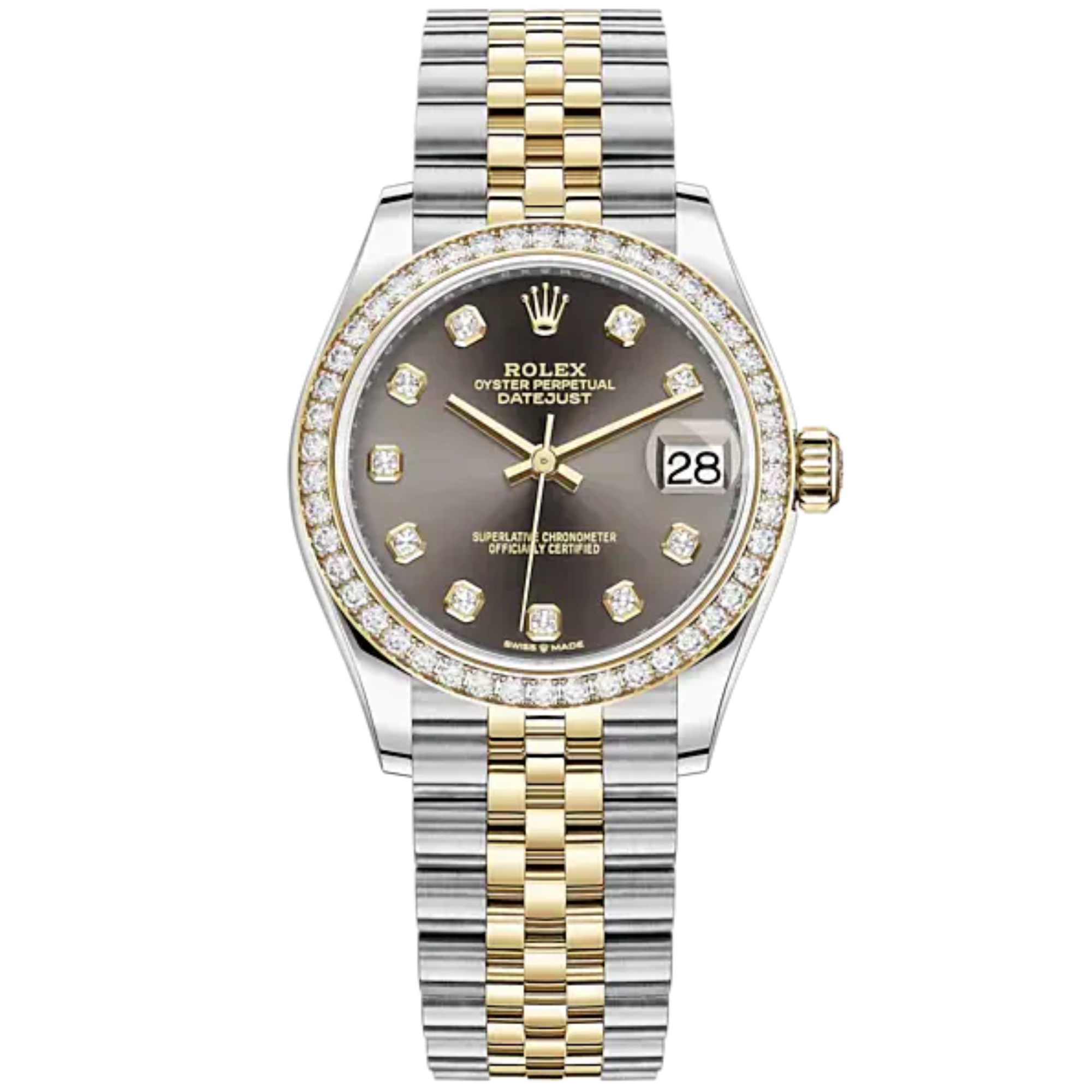 Datejust 31 31mm Jubilee Bracelet Oystersteel and Yellow Gold with Dark Grey Diamond-Set Dial Diamond-Set Bezel - Rolex