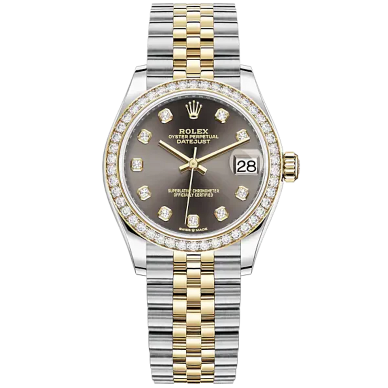 Datejust 31 31mm Jubilee Bracelet Oystersteel and Yellow Gold with Dark Grey Diamond-Set Dial Diamond-Set Bezel - Rolex