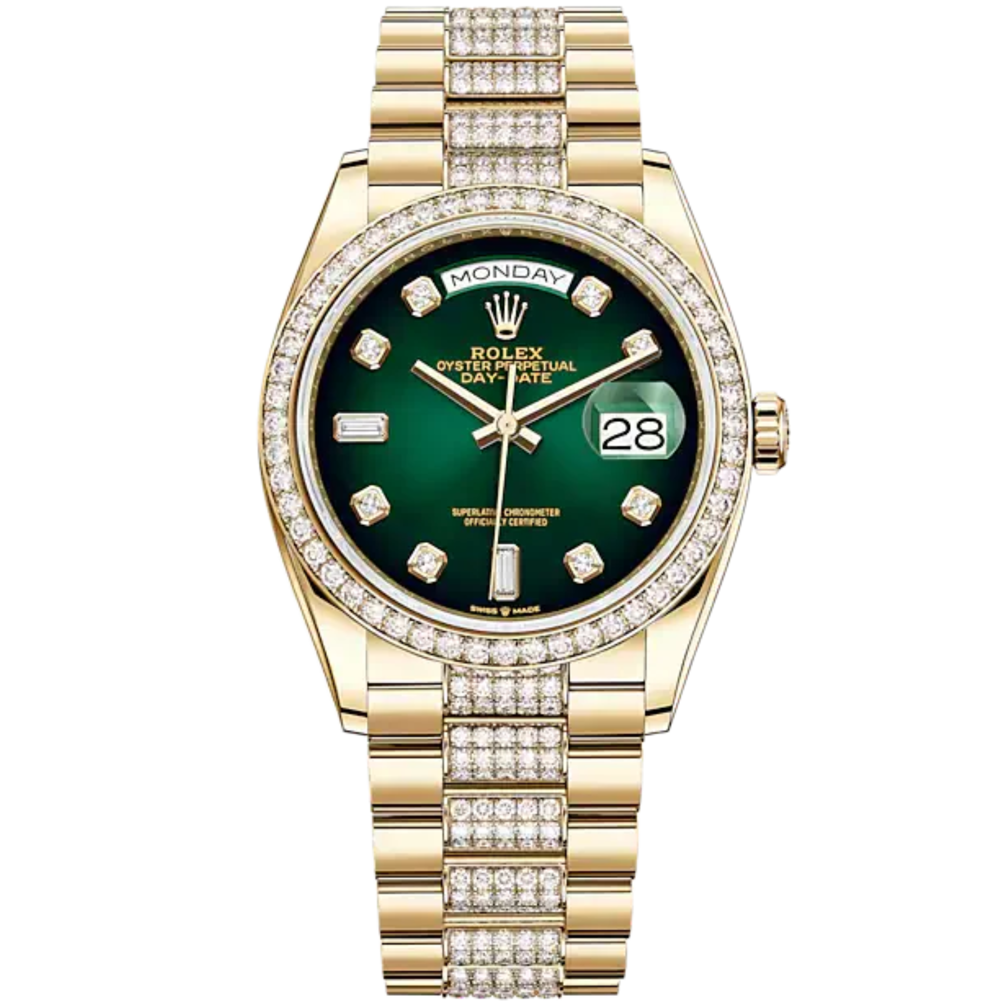 Day-Date 36 36mm President Bracelet and 18 KT Yellow Gold with Green Ombré Diamond-Set Dial Diamond-Set Bezel - Rolex