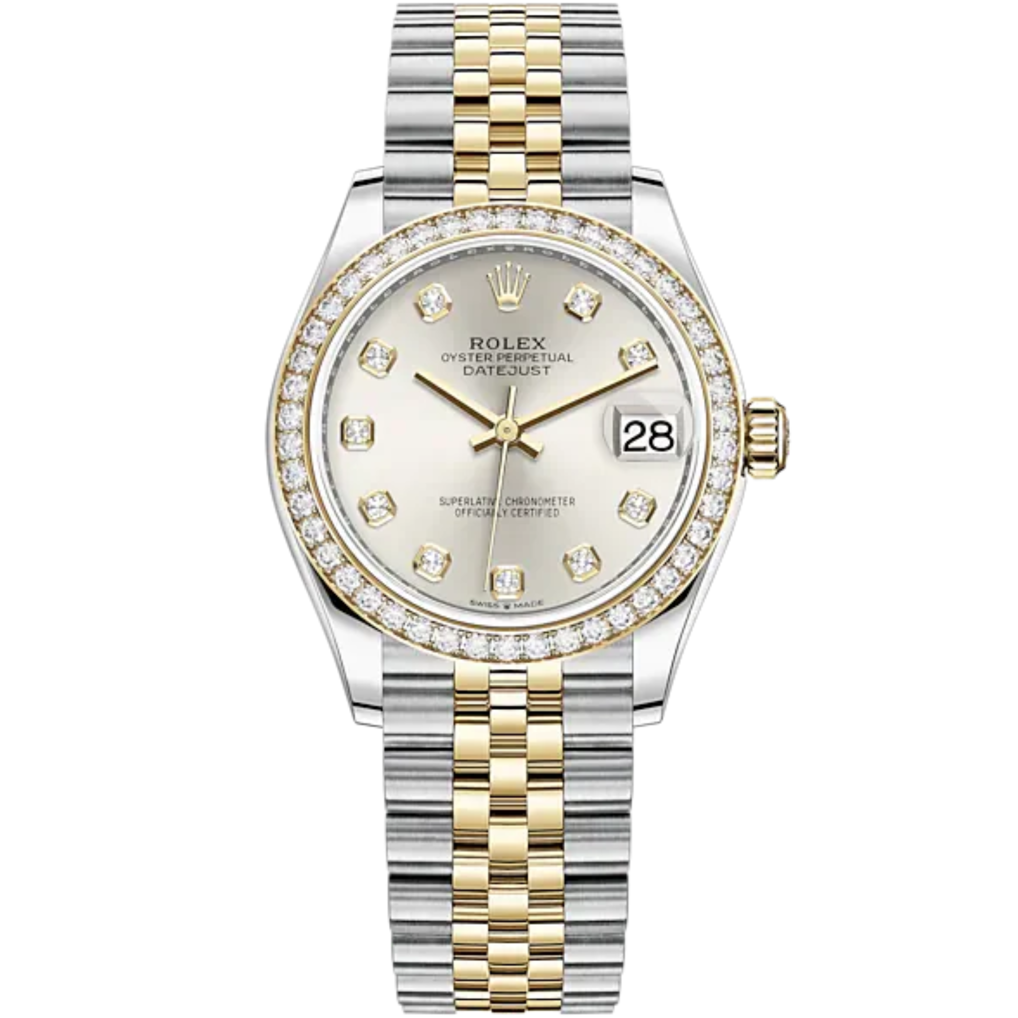 Datejust 31 31mm Jubilee Bracelet Oystersteel and Yellow Gold with Silver Diamond-Set Dial Diamond-Set Bezel - Rolex