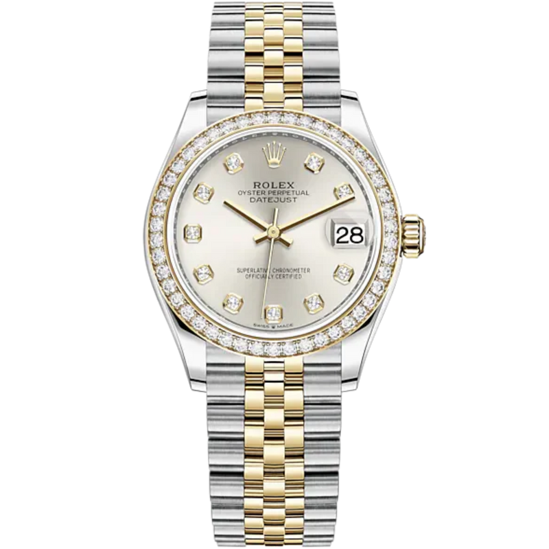 Datejust 31 31mm Jubilee Bracelet Oystersteel and Yellow Gold with Silver Diamond-Set Dial Diamond-Set Bezel - Rolex