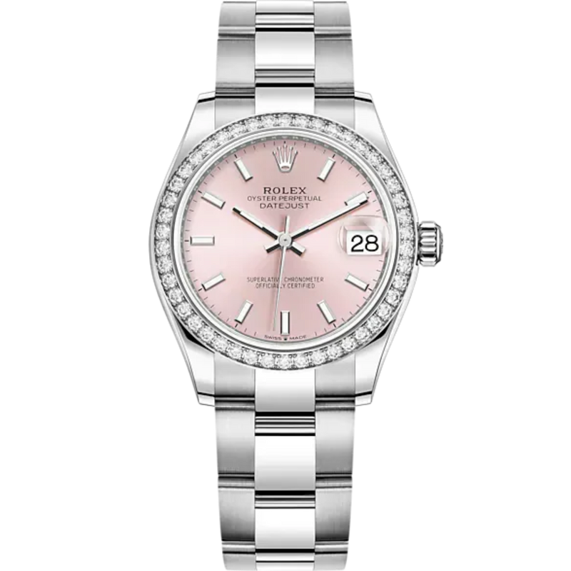 Datejust 31 31mm Oyster Bracelet Oystersteel and White Gold with Pink Dial Diamond-Set Bezel - Rolex