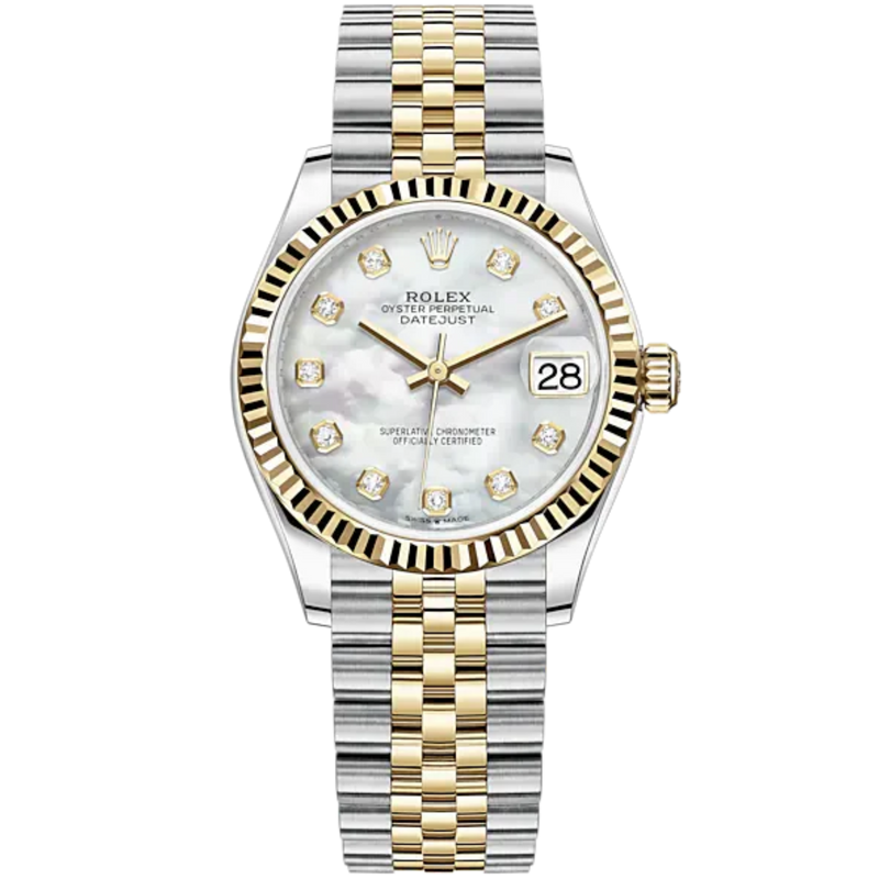 Datejust 31 31mm Jubilee Bracelet Oystersteel and Yellow Gold with White Mother-Of-Pearl Diamond-Set Fluted Bezel - Rolex