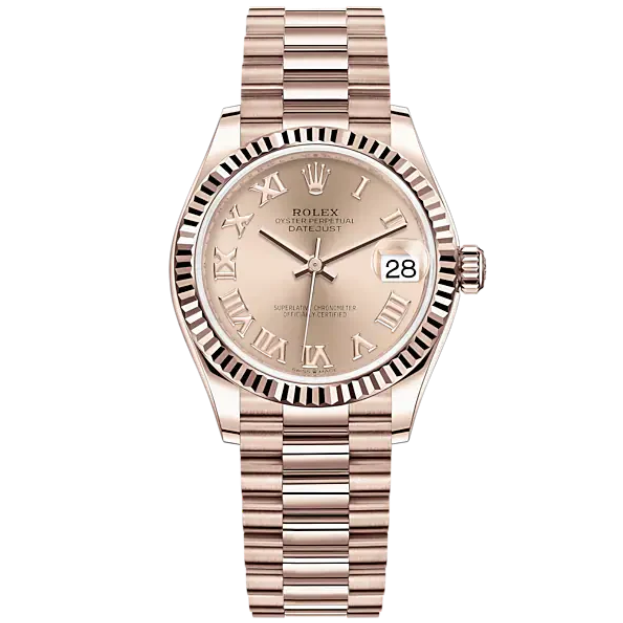 Datejust 31 31mm President Bracelet and 18 CT Everose Gold with Rosé-Colour Dial Fluted Bezel - Rolex