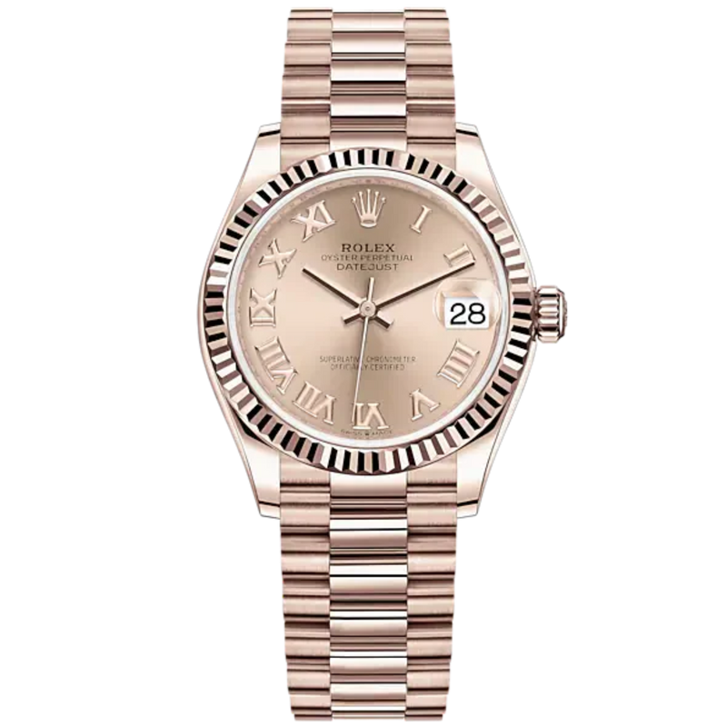 Datejust 31 31mm President Bracelet and 18 CT Everose Gold with Rosé-Colour Dial Fluted Bezel - Rolex