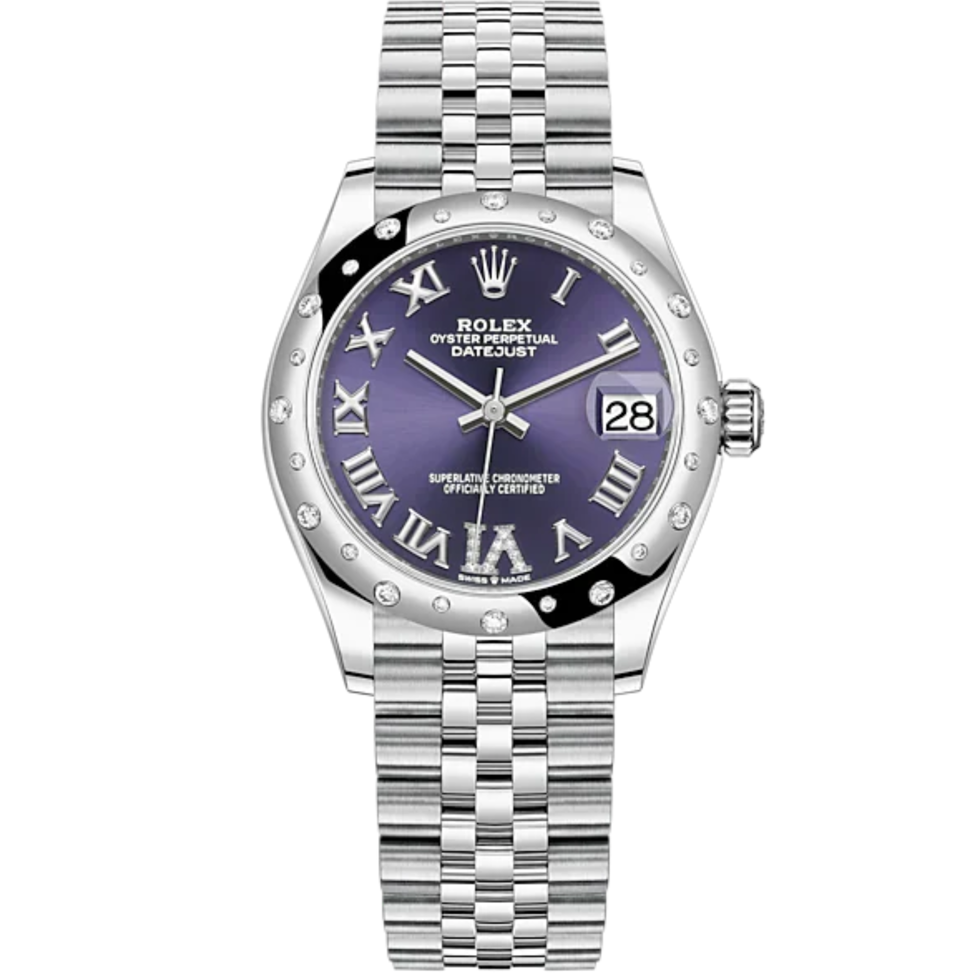 Datejust 31 31mm Jubilee Bracelet Oystersteel and White Gold with Aubergine Diamond Dial Diamond-Set Bezel - Rolex