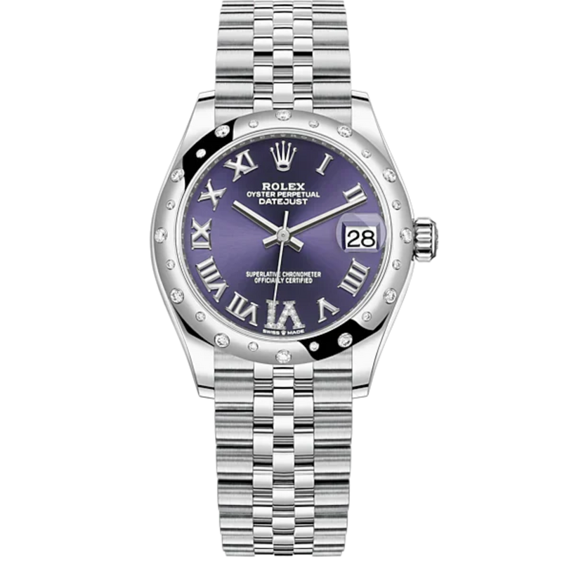 Datejust 31 31mm Jubilee Bracelet Oystersteel and White Gold with Aubergine Diamond Dial Diamond-Set Bezel - Rolex