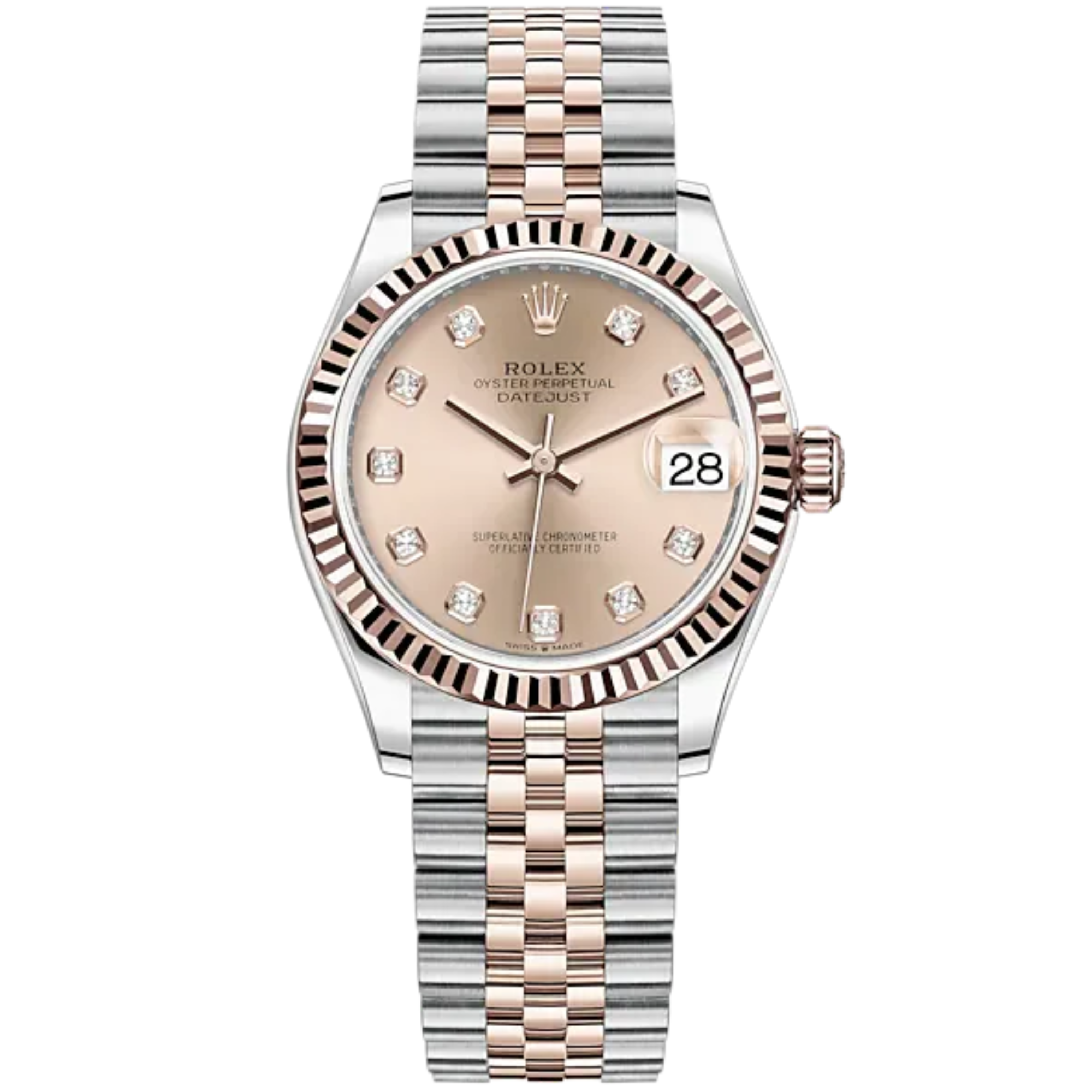 Datejust 31 31mm Jubilee Bracelet Oystersteel and Everose Gold with Rosé-Colour Diamond-Set Dial Fluted Bezel - Rolex