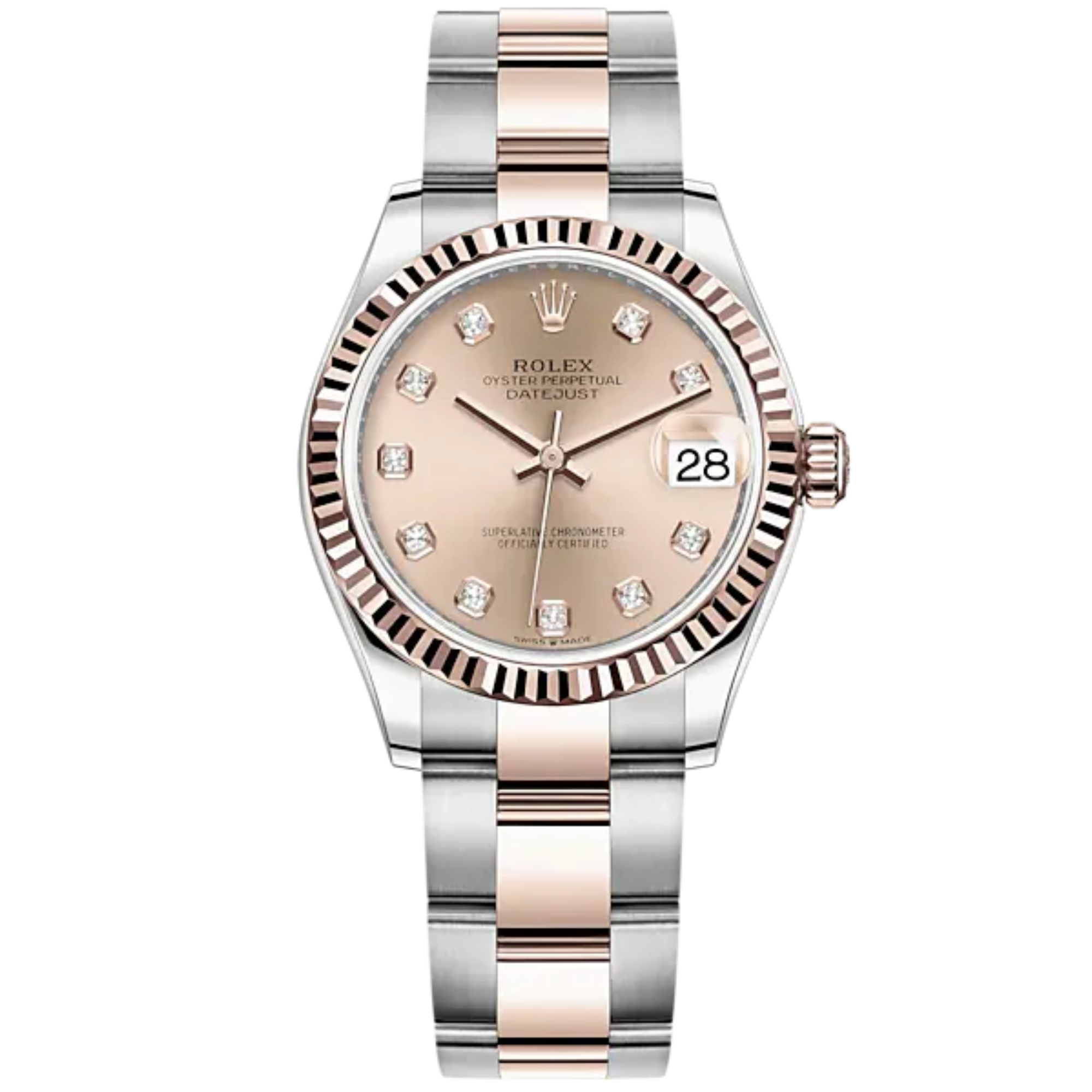 Datejust 31 31mm Oyster Bracelet Oystersteel and Everose Gold with Rosé-Colour Diamond-Set Dial Fluted Bezel - Rolex