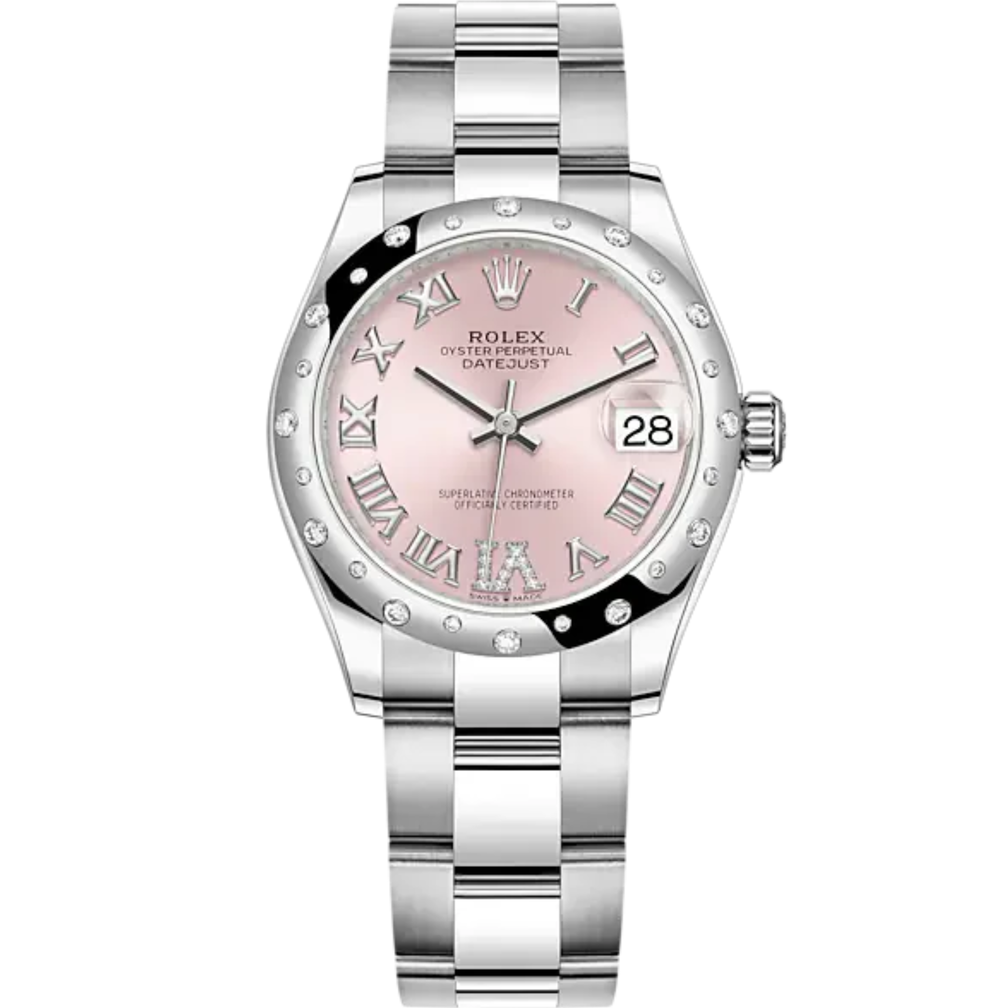 Datejust 31 31mm Oyster Bracelet Oystersteel and White Gold with Pink Diamond Dial Diamond-Set Bezel - Rolex