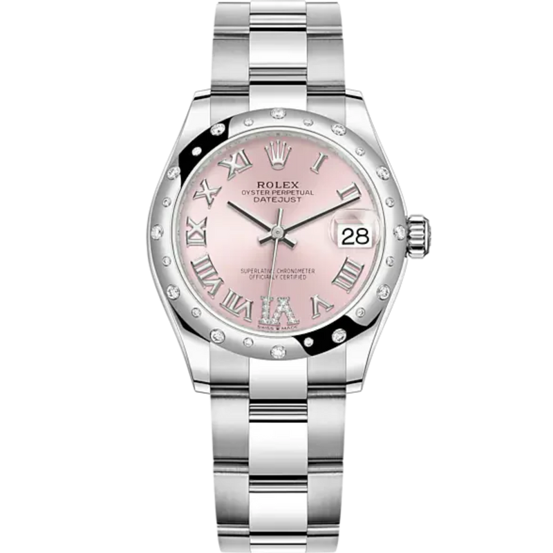 Datejust 31 31mm Oyster Bracelet Oystersteel and White Gold with Pink Diamond Dial Diamond-Set Bezel - Rolex