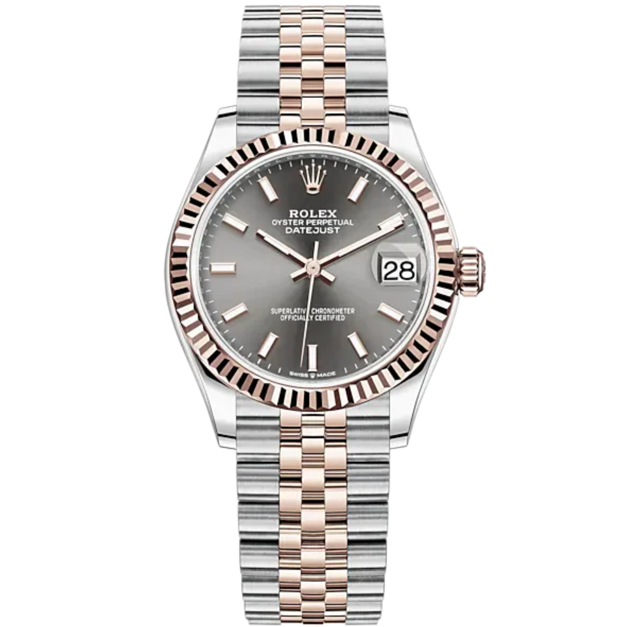 Datejust 31 31mm Jubilee Bracelet Oystersteel and Everose Gold with Slate Dial Fluted Bezel - Rolex