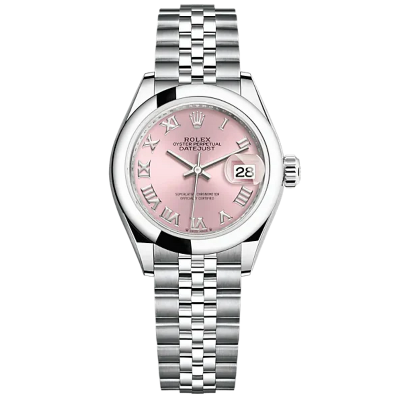 Lady-DateJust 28mm Oystersteel Jubilee Bracelet and Pink Dial Domed Bezel - Rolex