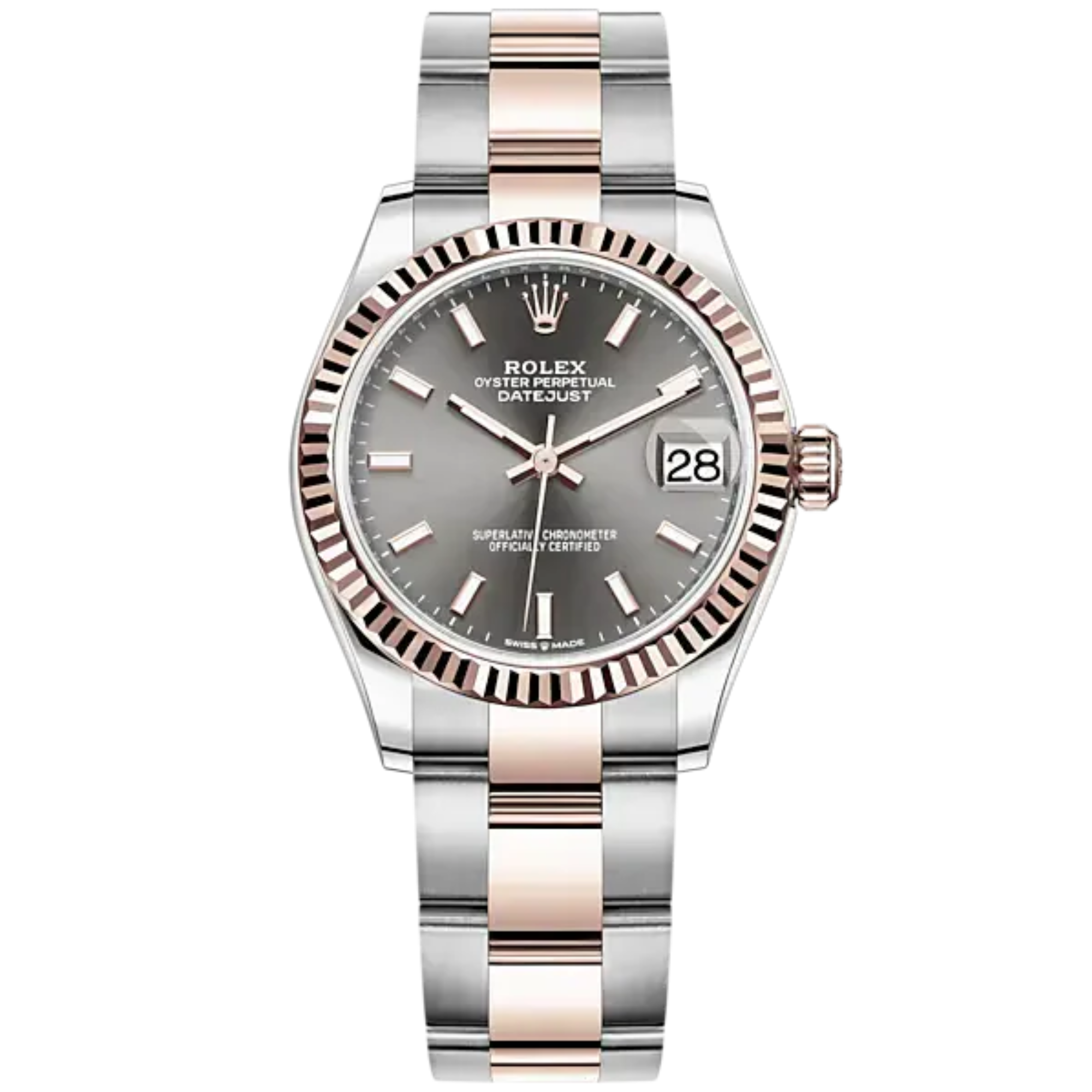 Datejust 31 31mm Oyster Bracelet Oystersteel and Everose Gold with Slate Dial Fluted Bezel - Rolex