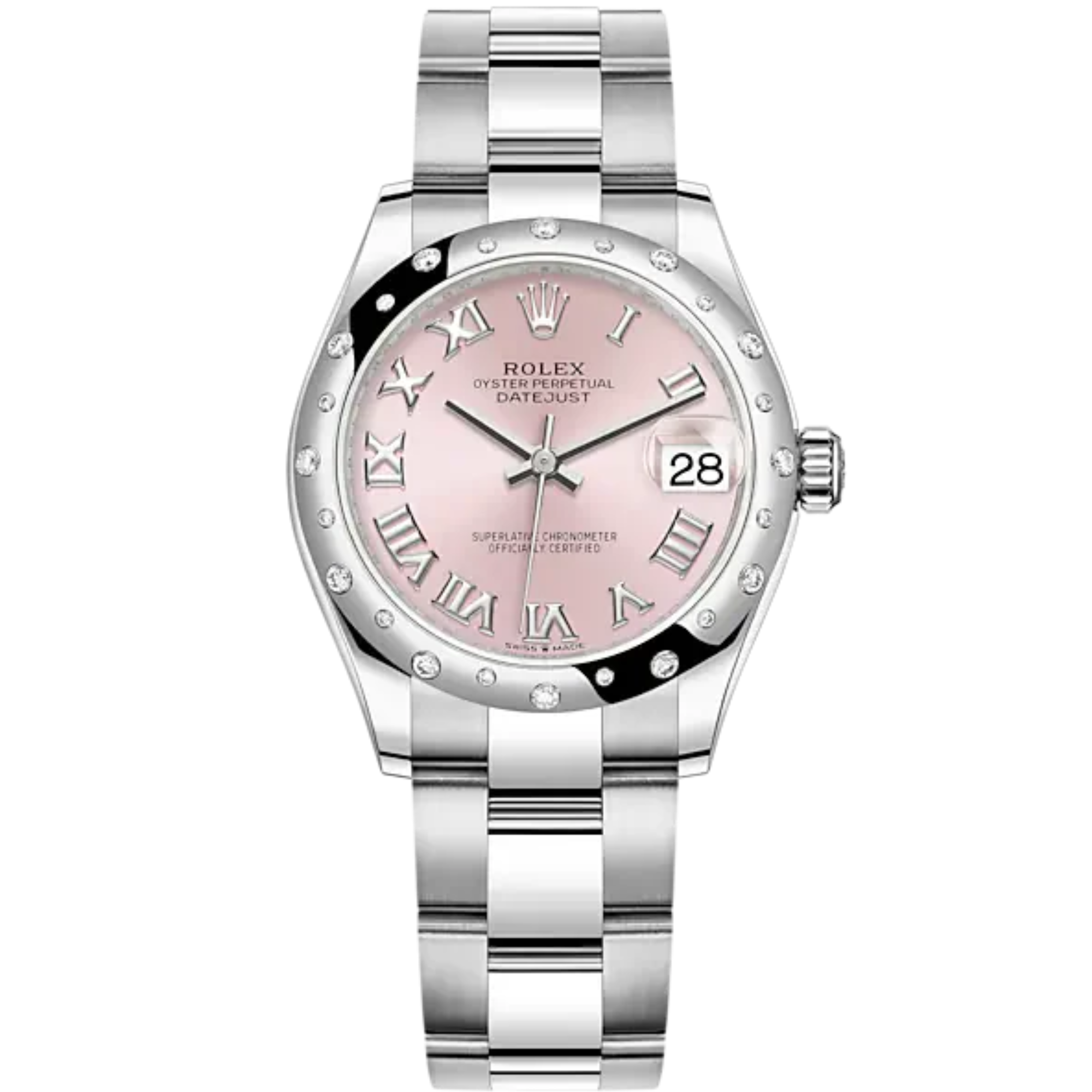 Datejust 31 31mm Oyster Bracelet Oystersteel and White Gold with Pink Diamond Dial Diamond-Set Bezel - Rolex